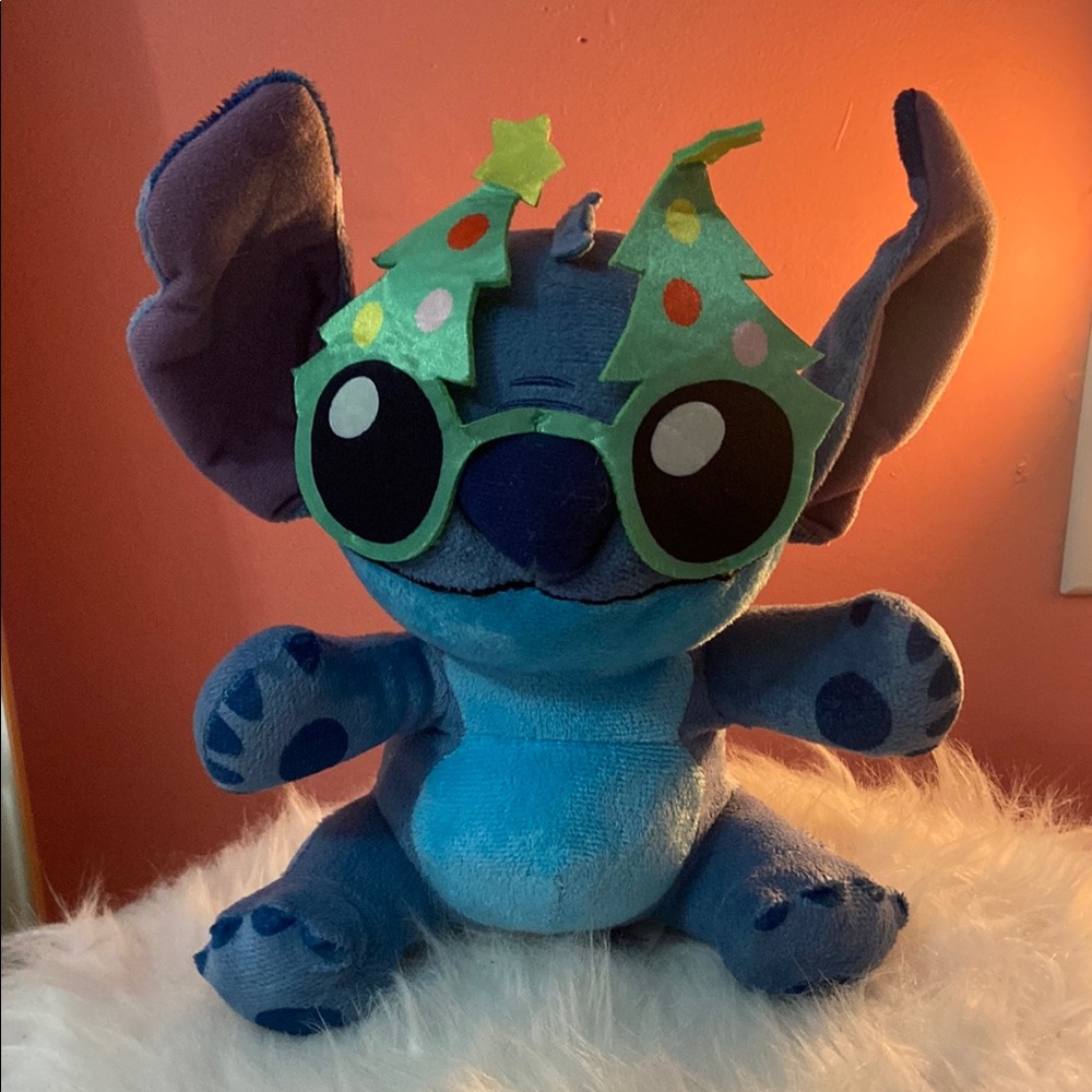 Disney Stitch Blue Plush with Festive Christmas Tree Glasses